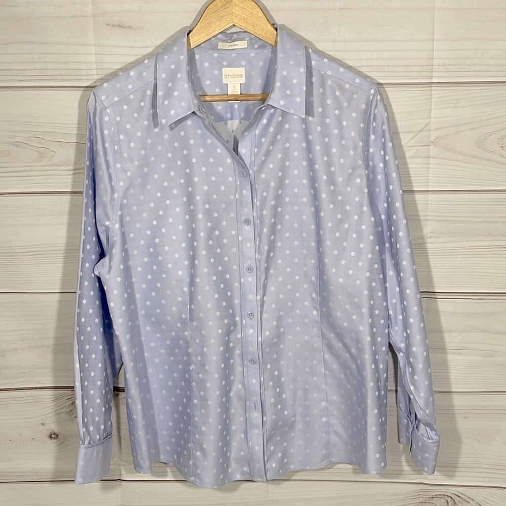 Light Blue Dotted Chico’s Button Down Shirt Size 16/XL/Chico’s 3